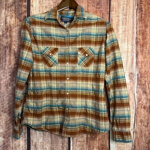 Panhandle Slim Brown and Blue Plaid Button-Down Shirt